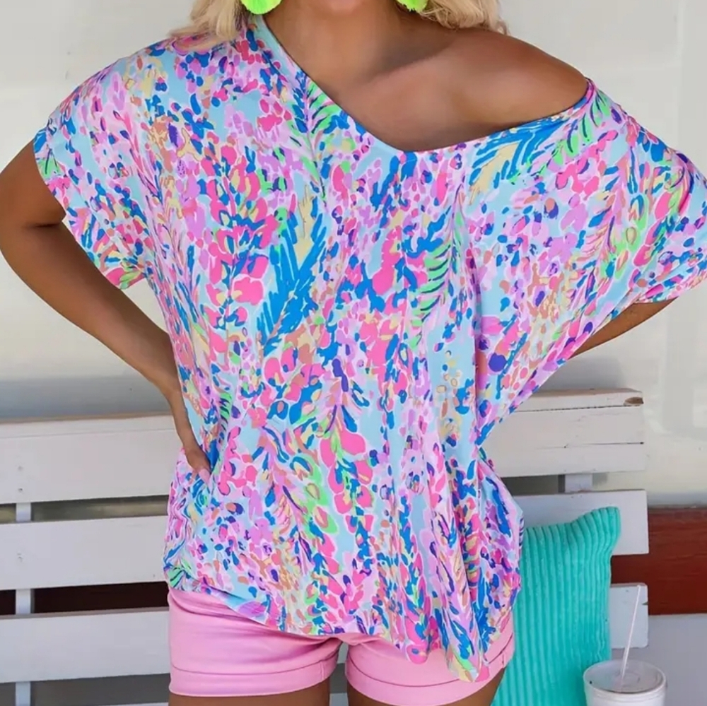 Loose fit Shirt in Summer Colors | off the shoulder